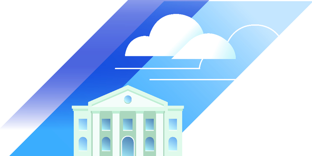 Illustration: Government building with clouds
