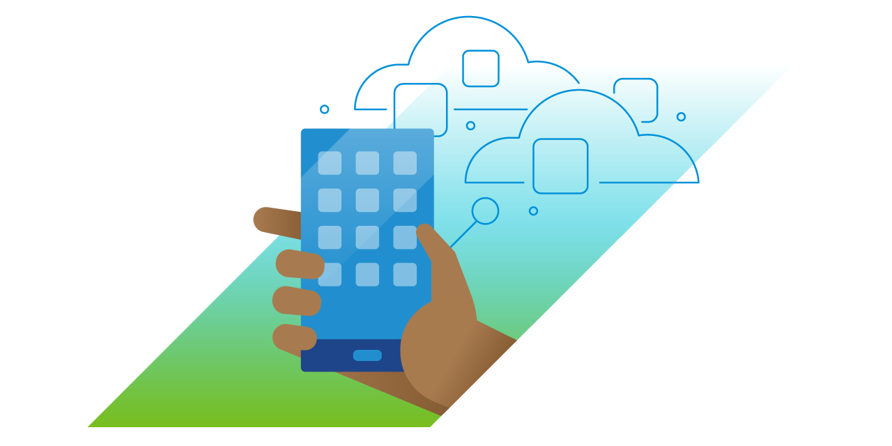 Illustration: Hand holding mobile device running modern apps